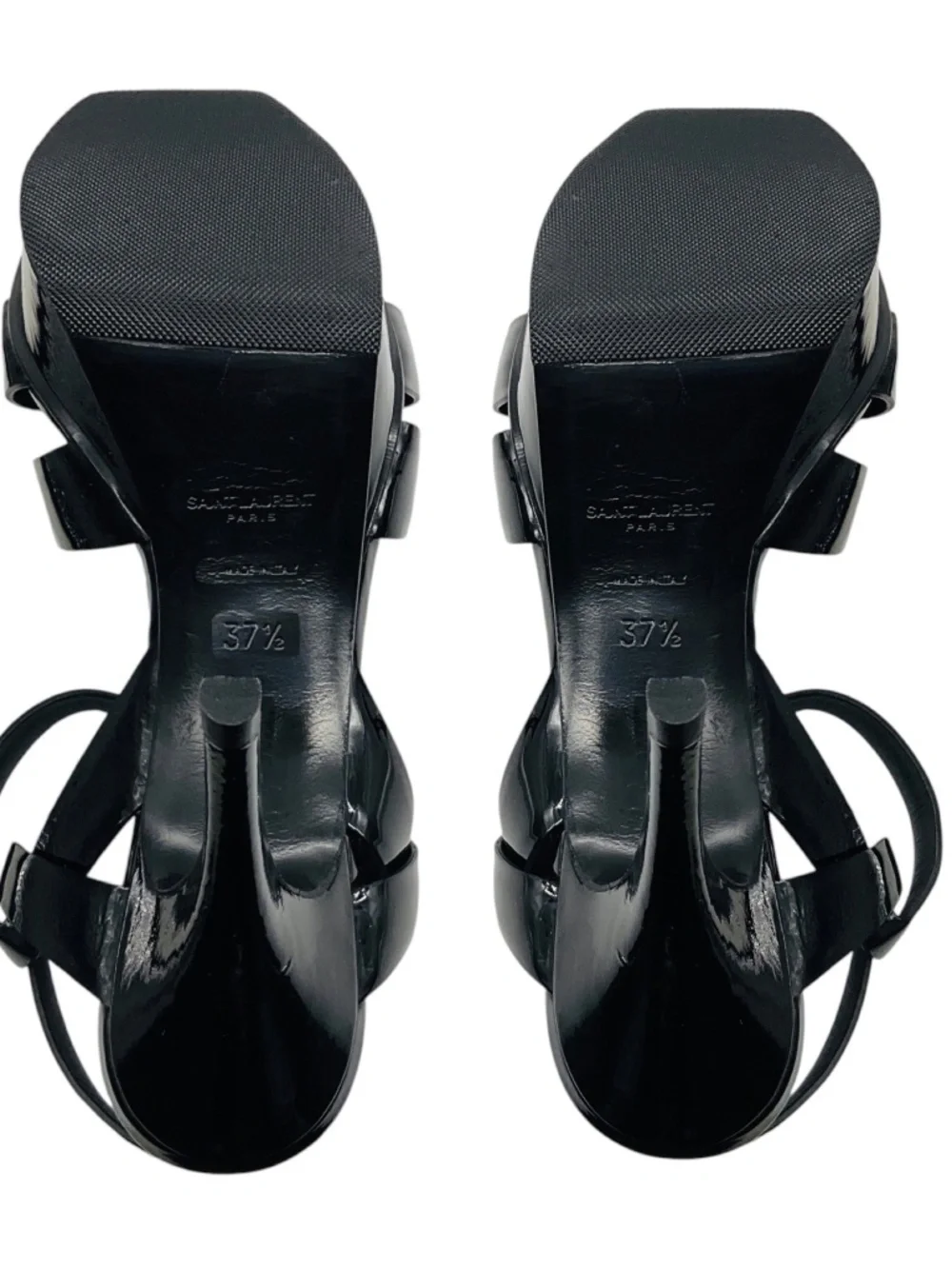 SAINT LAURENT BLACK TRIBUTE PATENT LEATHER SANDALS - Picture 6 of 8